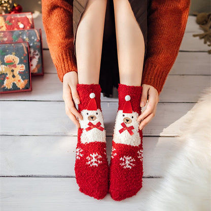 Soft Coral Fleece Warm Ball Pack Christmas Socks