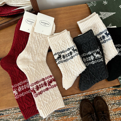 Wool Retro Elk Christmas Warm Slouchy Crew Christmas Socks