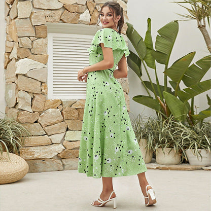 V neck High Waist Slim Fit Sweet Dress