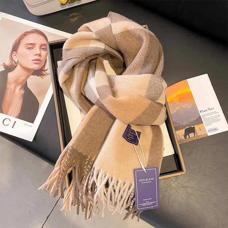 Burgundy Thermal Knit Plaid Christmas Scarf