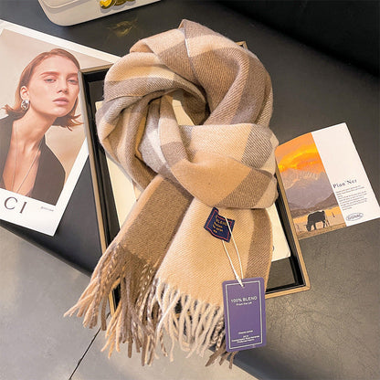 Burgundy Thermal Knit Plaid Christmas Scarf