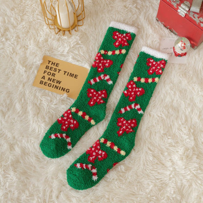Thick Coral Fleece Reindeer Snowman High Top Christmas Socks