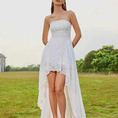 Elegant Casual Dress Tube Top Lace Ruffled Vacation Wedding Dress