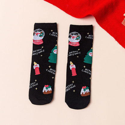 Red Mid Calf Casual Christmas Socks