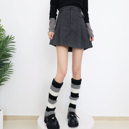 Knit Striped Color Block Slouchy Red Christmas Leg Warmers