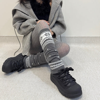 Snowflake Red Knit Warm Slouchy Christmas Leg Warmers