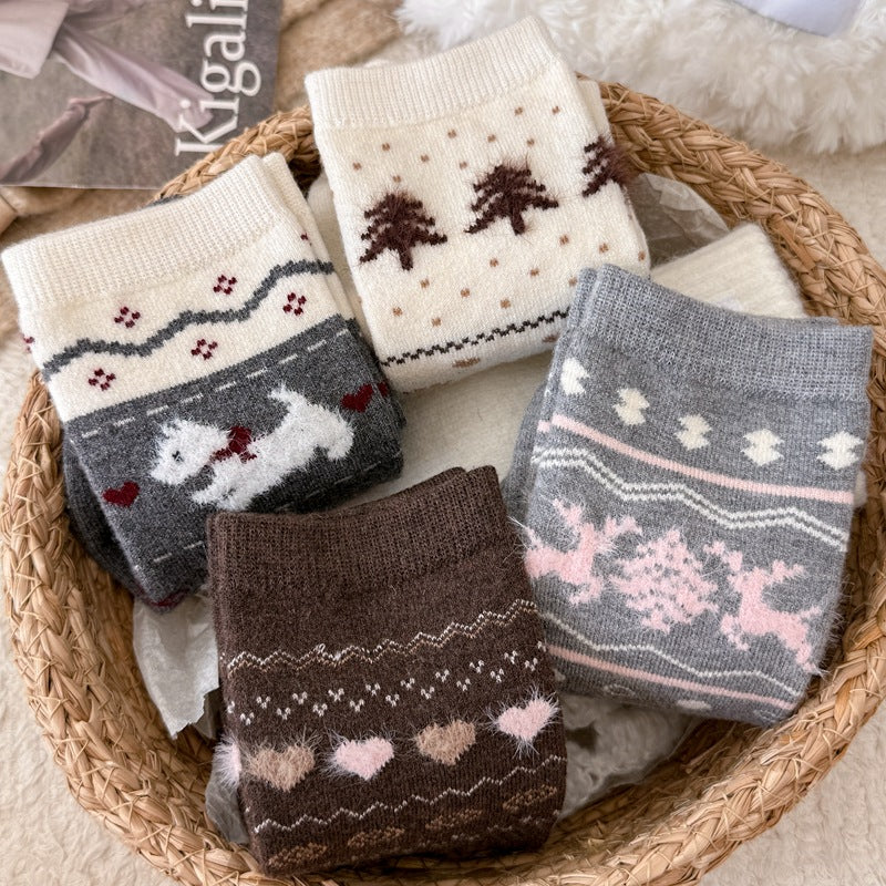 Intarsia Retro Thick Warm Mid Calf Christmas Socks
