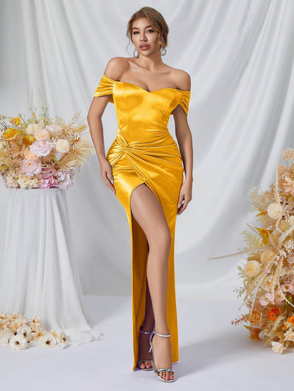 Evening Dress Dress Young Sheath Long off the Shoulder High Slit Dress