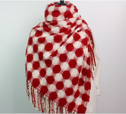 Reversible Polka Dot Fringe Christmas Scarf