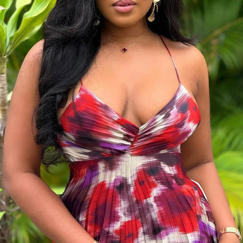 Printed Pleated Suspender Long