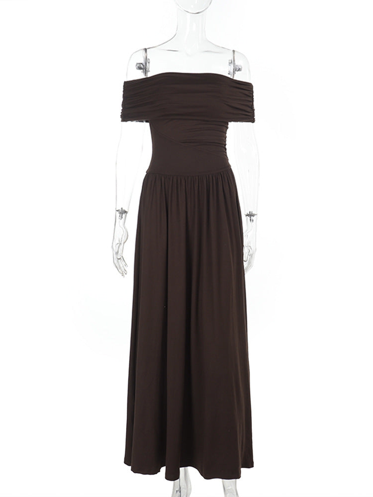 Dahlia Off-Shoulder Dress - Brown