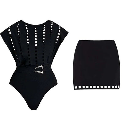 Black Pearl Swimsuit Set - Black