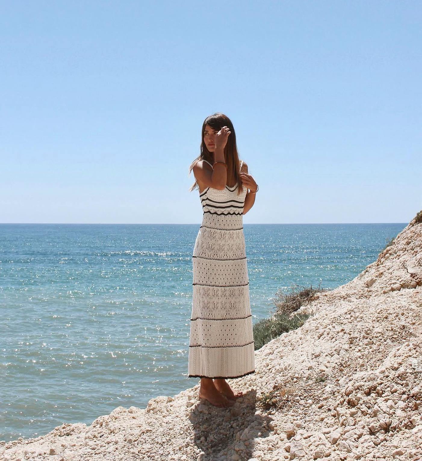 Knitted Hollow Out Cutout Out Long Strap Dress