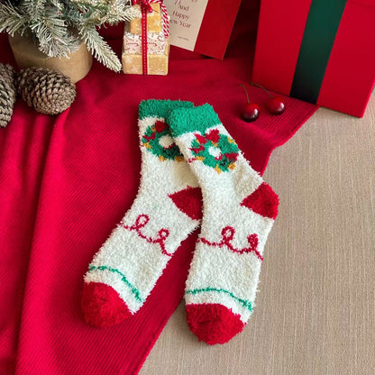 Cute Cartoon Fuzzy Coral Fleece Cozy Sleep Christmas Socks