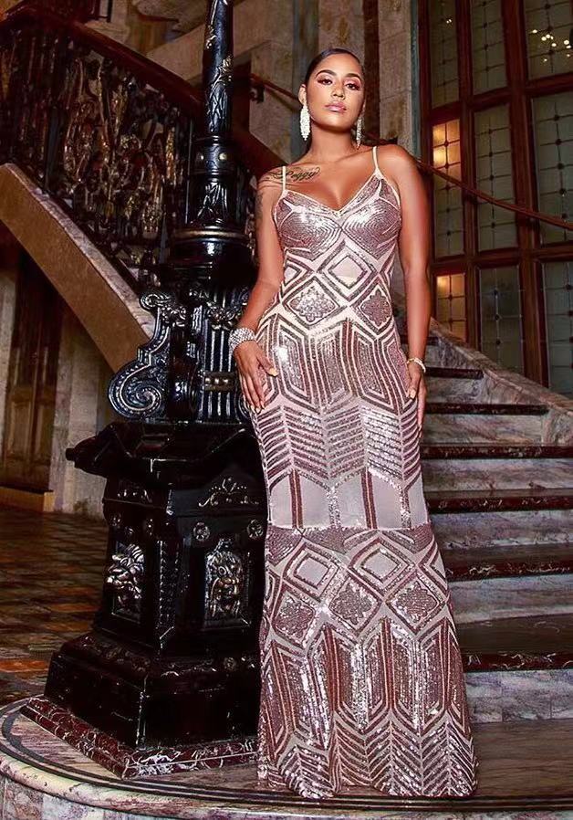 High End Affordable Luxury BrDiamond Beaded Dress Super Shiny Sequined Dinner Dress