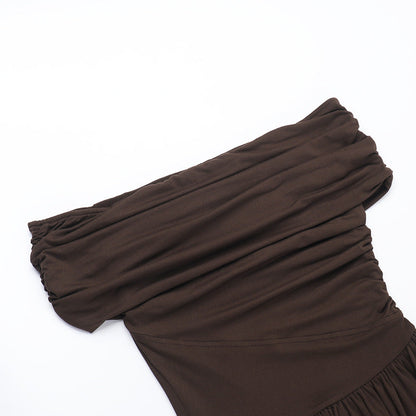 Dahlia Off-Shoulder Dress - Brown