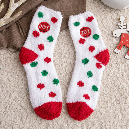 Soft Cotton Coral Fleece Cute Mid Calf Sleep Christmas Socks