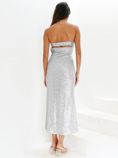 Shimmerina Midi Dress - Silver