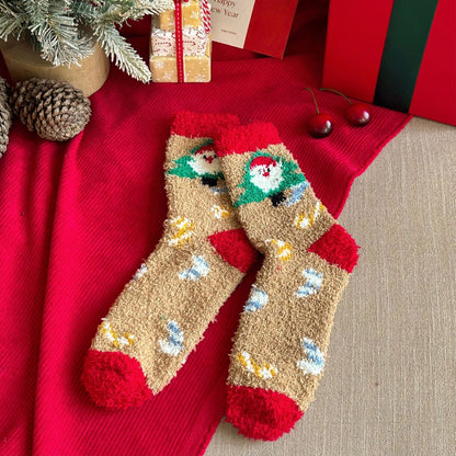 Cute Cartoon Fuzzy Coral Fleece Cozy Sleep Christmas Socks