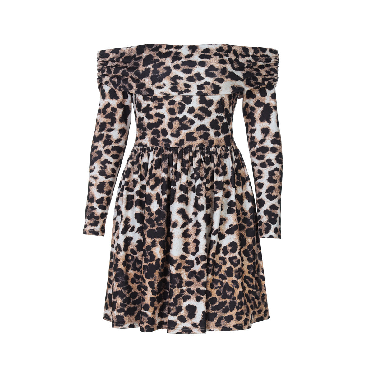 off Neck Short Elegant Shoulder Baring Long Sleeve Pleated Dress