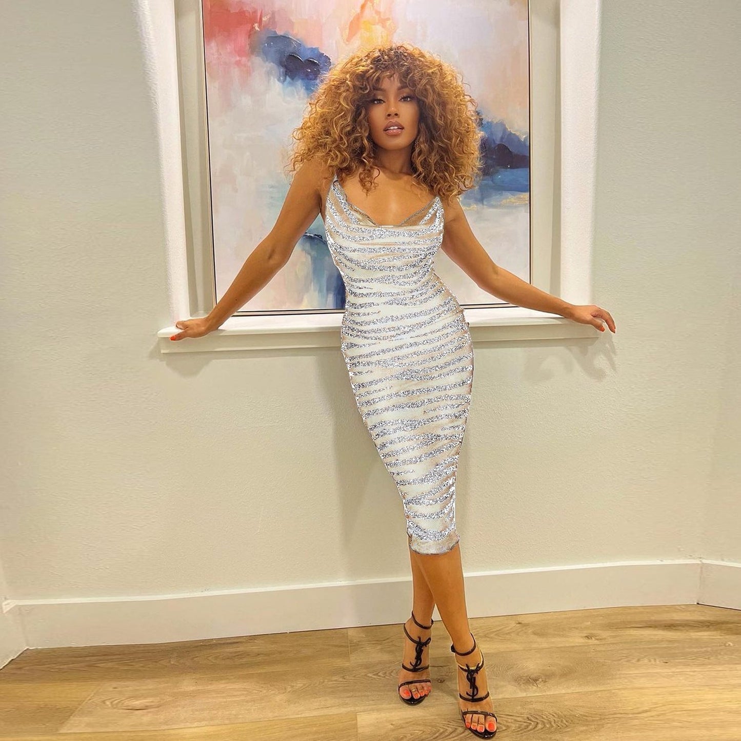 Sling Rhinestone Perspective Slim Dress