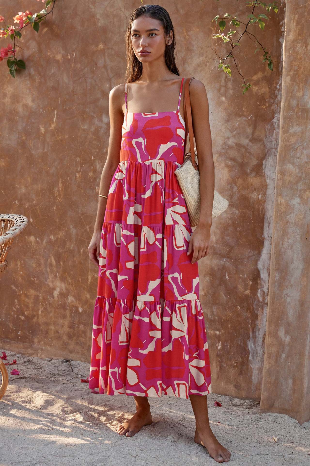 Sling Backless Plant Floral Print Maxi Dress