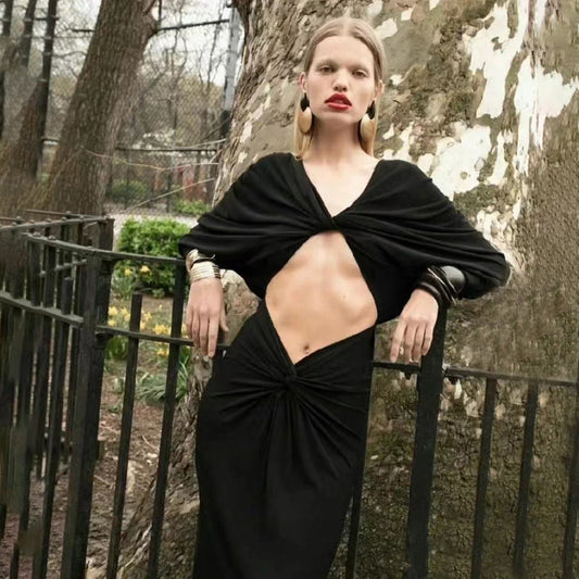 Long Sleeved Twisted Cropped Dress Dress Winter