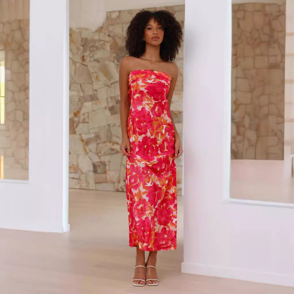 GracefulSocialite Satin Backless Tube Top Dress