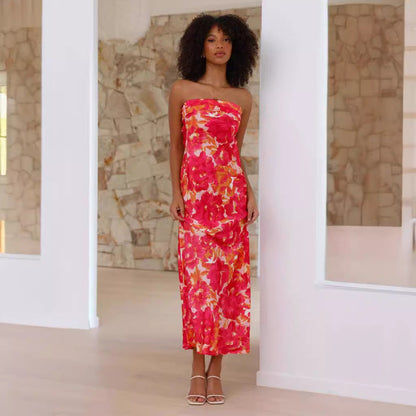 GracefulSocialite Satin Backless Tube Top Dress