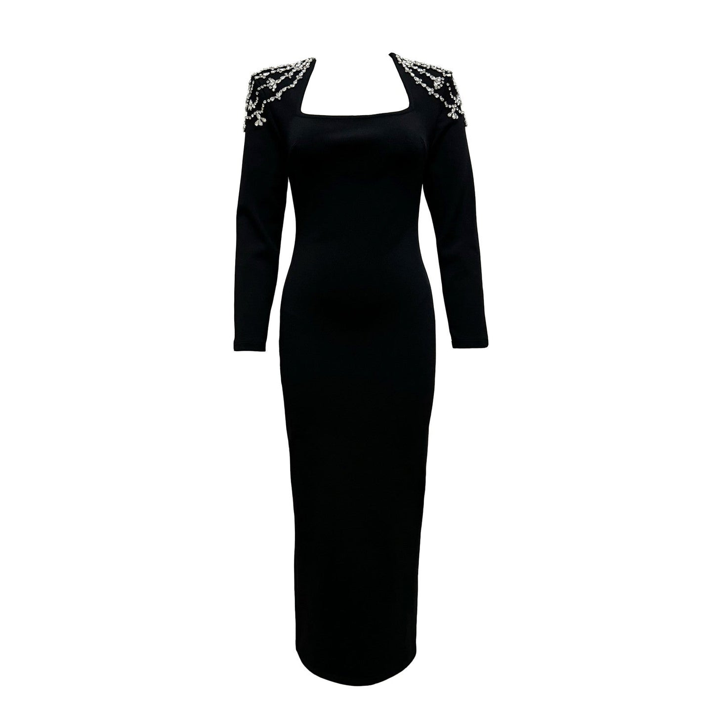 Elegant Graceful Square Collar Diamond Long Sleeve Bandage Dress Ladies Party Dinner Light Dress