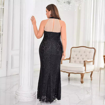 Plus Size Solid Color Small Round Neck Sleeveless Dress Elegant Slim Fit Sheath Cocktail Evening Dress