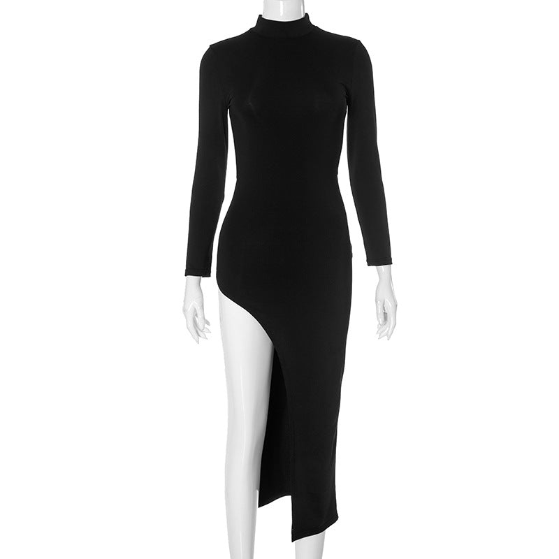 Arrival Slim Long Sleeve Back Hollow Out Cutout out High Slit Dress