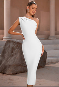 Elegant One Shoulder Bandage One Piece Dress Sleeveless Tight Sky Blue Evening Dress