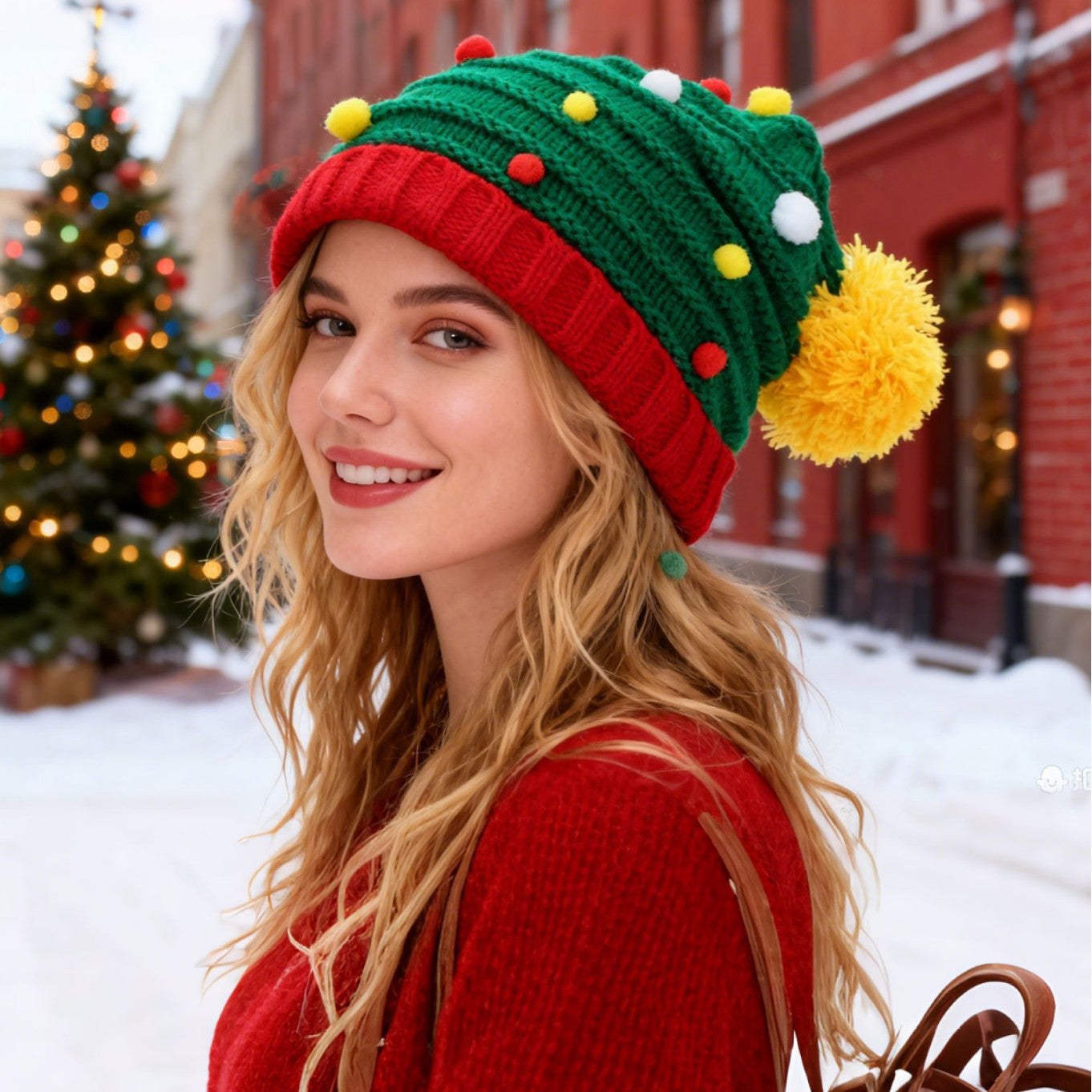 Multicolor Bobble Knit Christmas Hat