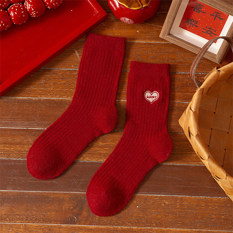Cashmere Cartoon Embroidered Thick Warm Crew Christmas Socks