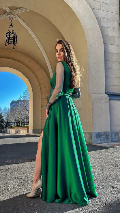 Round Neck Long Sleeve Slim Fit Maxi Dress