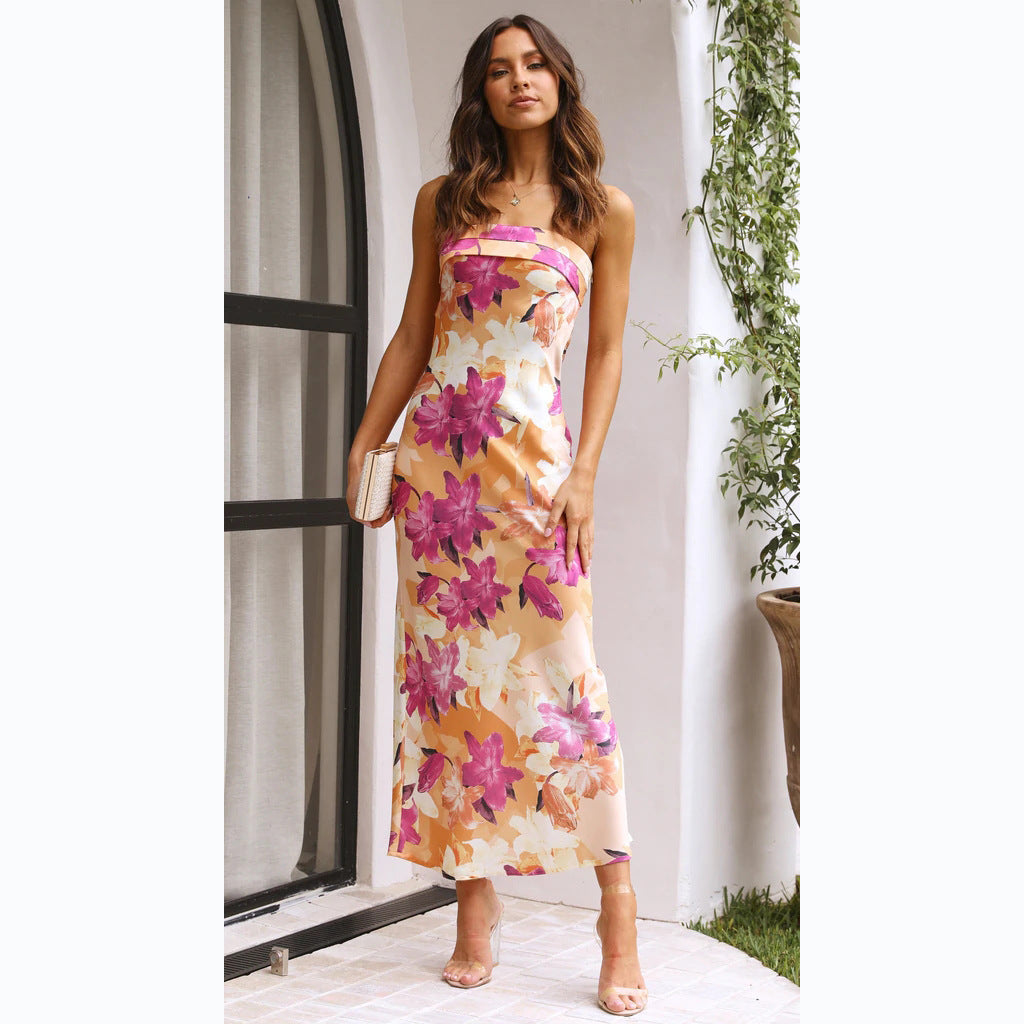 Floral Print Wrapped Chest Midi Dress