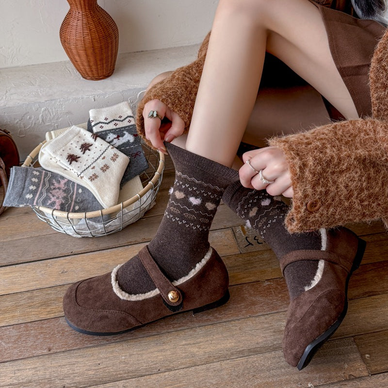 Intarsia Retro Thick Warm Mid Calf Christmas Socks