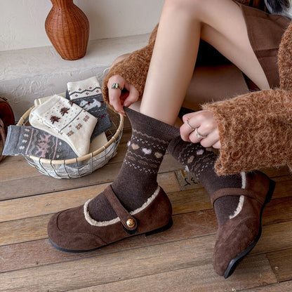 Intarsia Retro Thick Warm Mid Calf Christmas Socks