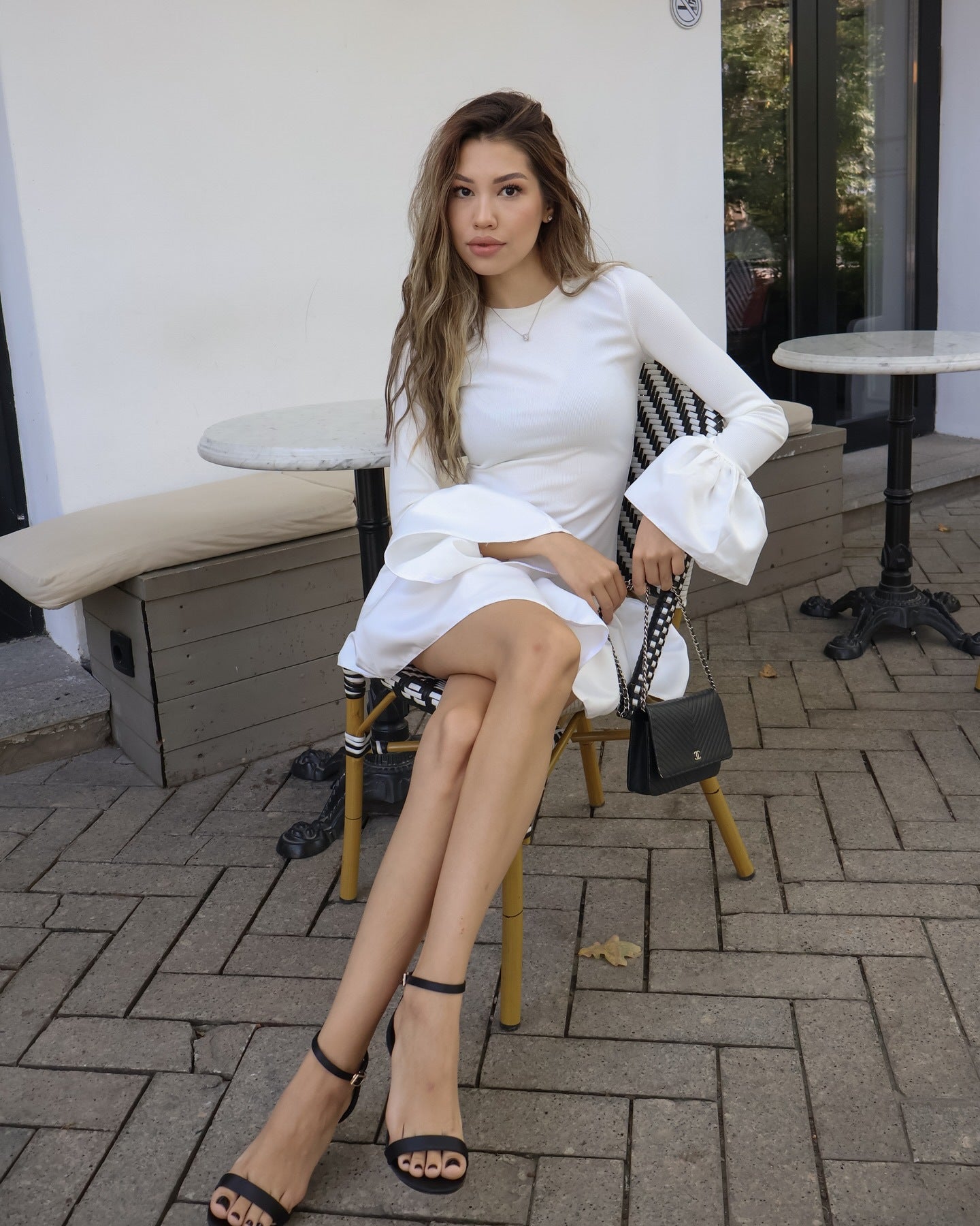 Sweet Stretch Knitted Puff Short dress Long Sleeve Ball Bell Sleeve Stitching