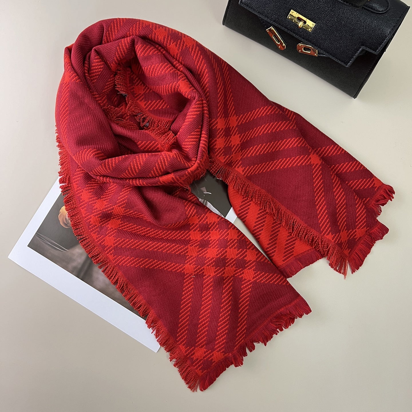 Classic Checkered Wool Blend Christmas Scarf