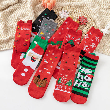 Cute Cartoon 3D Ear Red Mid Calf Christmas Socks