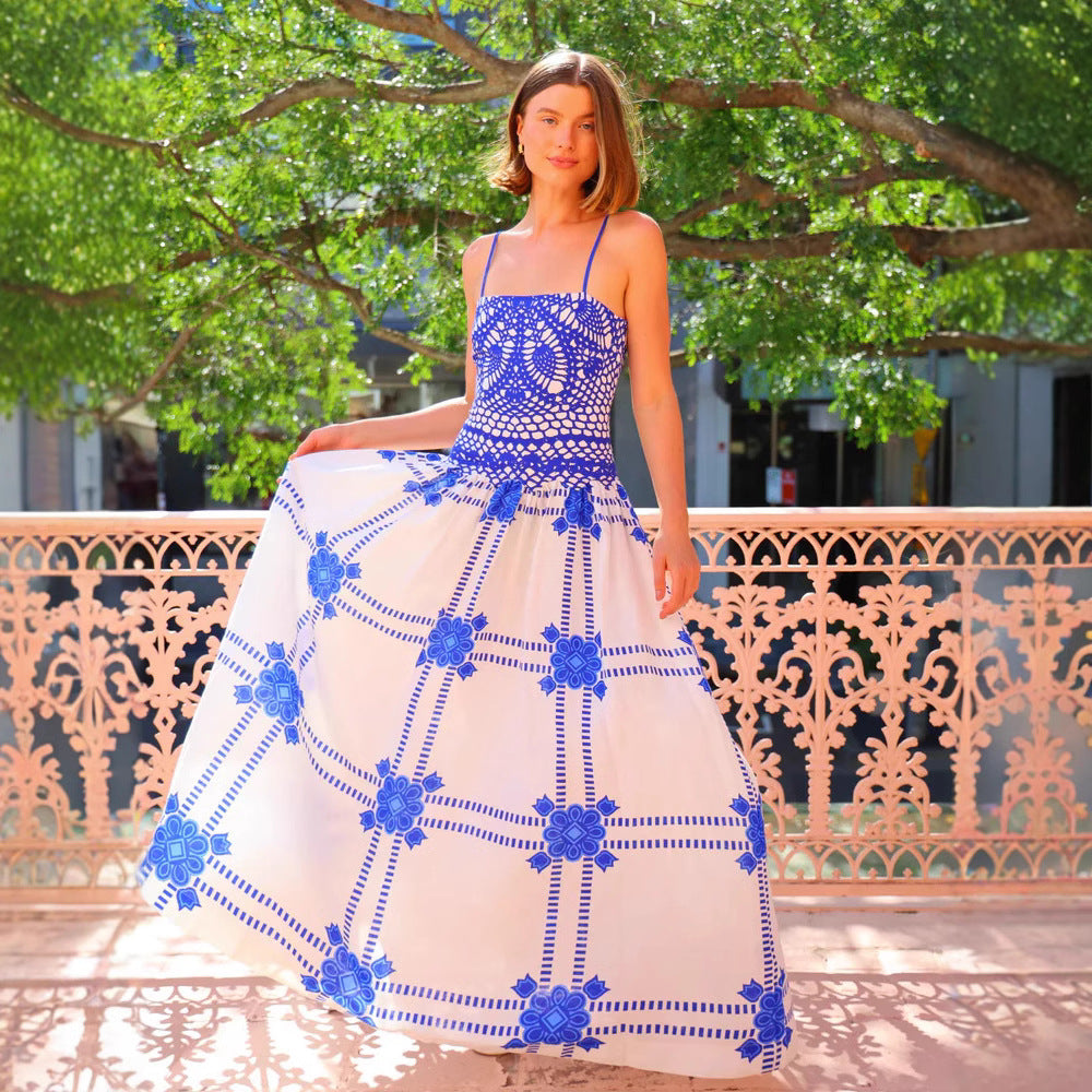 Printed Strap Lace Dress