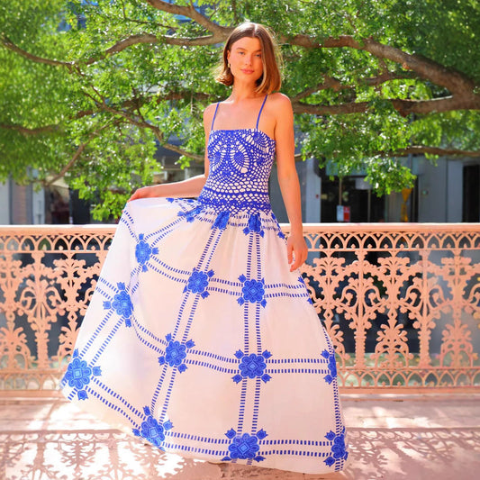 Printed Strap Lace Dress