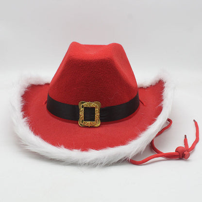 Red Faux Fur Cowboy Christmas Hat