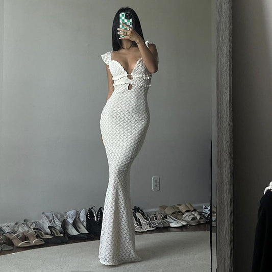 V neck Backless Lace up Cutout Slim Fit