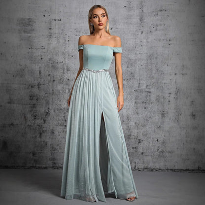 Off Shoulder Prom Evening Dress Slit Slim Fit Elegant Dress Adult Dress for