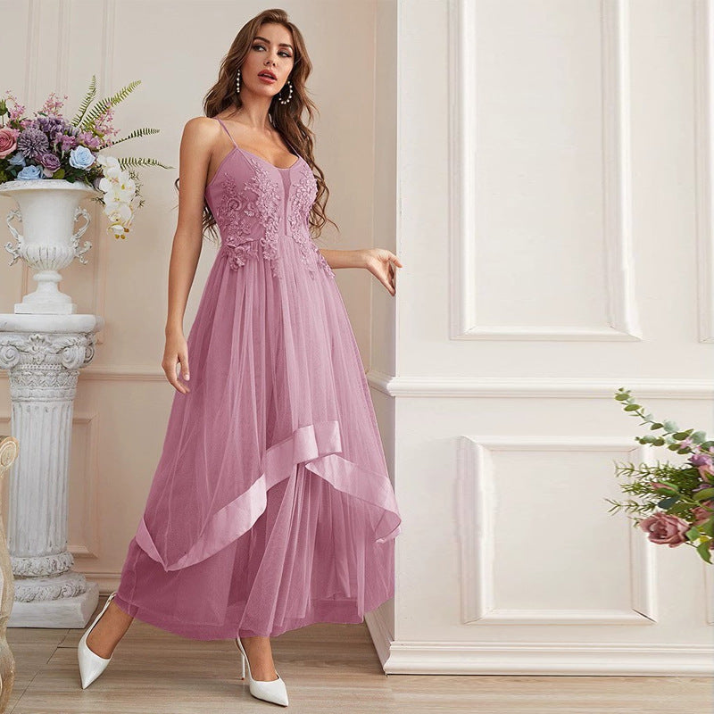 Sling Dress Embroidered Mesh Lace Swing Fresh Fairy Dress