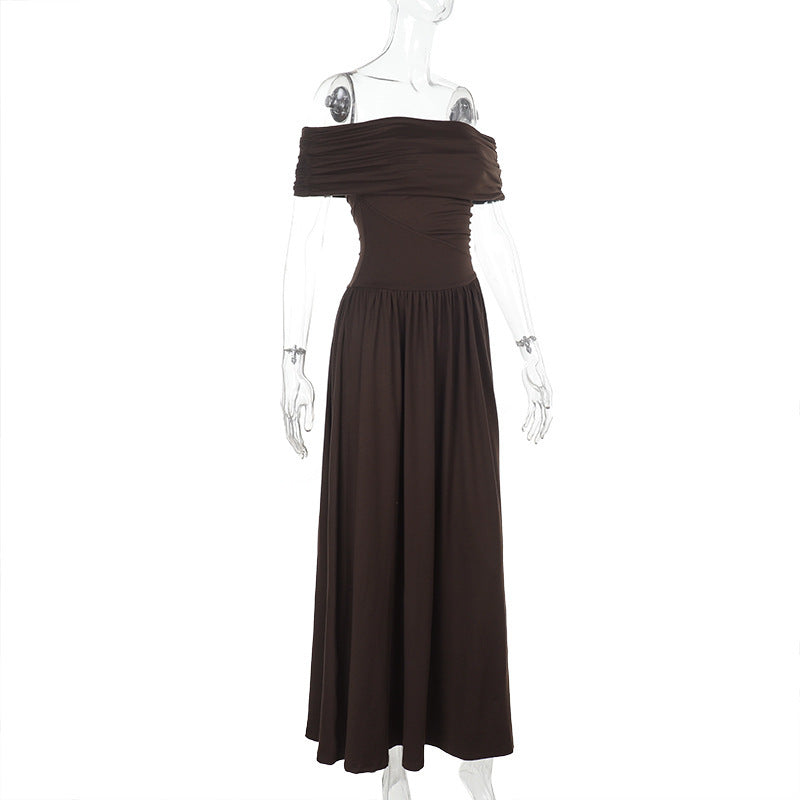 Dahlia Off-Shoulder Dress - Brown