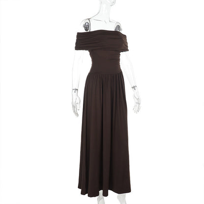 Dahlia Off-Shoulder Dress - Brown